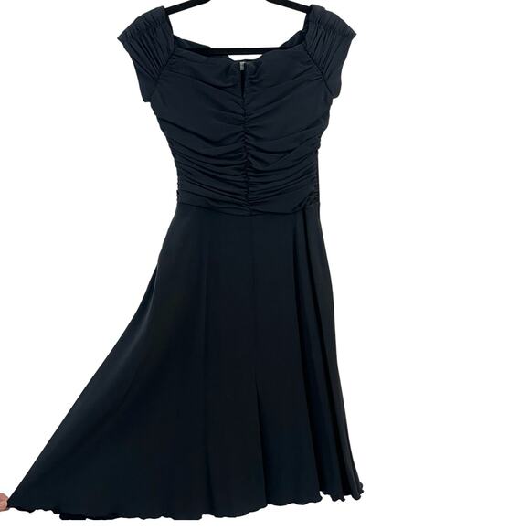 Giorgio Armani Black Ruched Silk Dress A-Line Fitted Bodice | Fits like US 0, XS - Picture 1 of 12